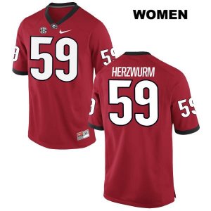 Women's Georgia Bulldogs NCAA #59 Matthew Herzwurm Nike Stitched Red Authentic College Football Jersey JEM0154EX